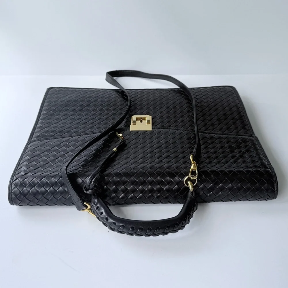 Vintage Florence Leather School / Scuola Del Cuoio Black Woven Leather Briefcase - Picture 5 of 16